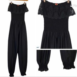 Vintage 80’s black lingerie strapless onesie jumpsuit
